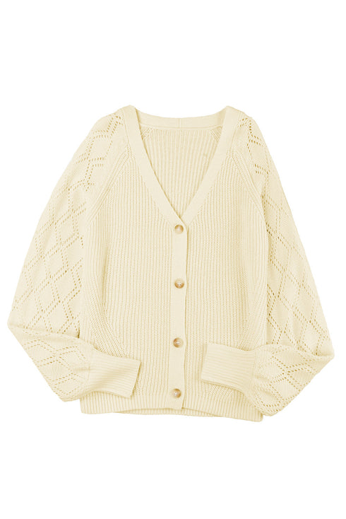 Bishop Sleeve V-Neck Drop Shoulder Button Front Knit Cardigan Sweater